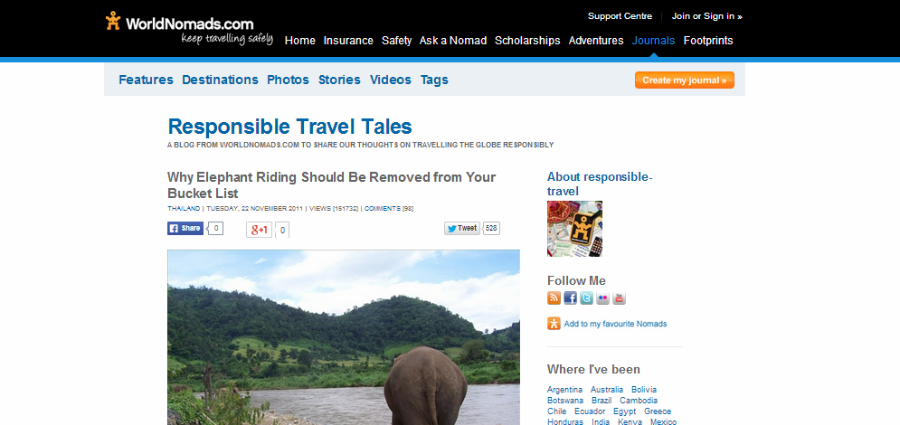 WorldNomads responsible tourism elephant rides