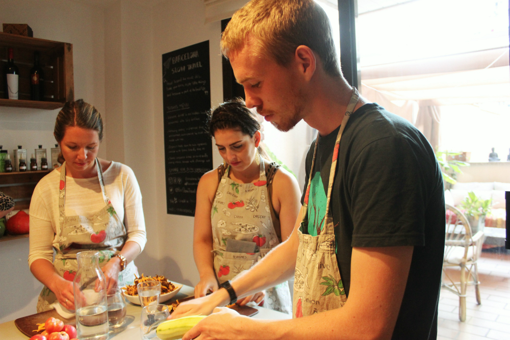Preparing salad at Barcelona cooking class with Barcelona Slow Travel - Charlie on Travel
