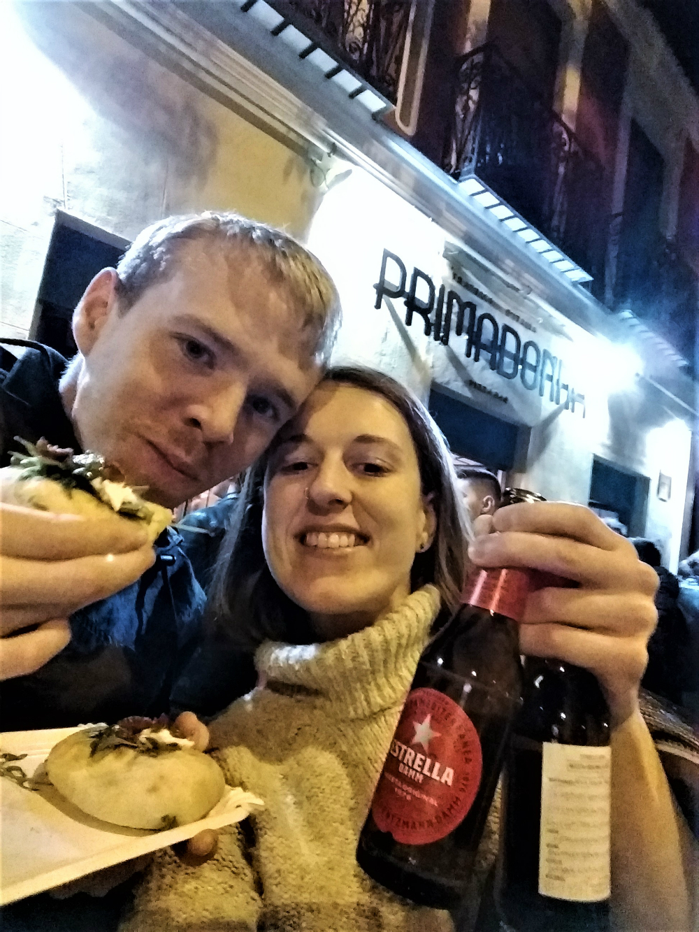 Charlie and Luke eating tapas in Madrid on a budget