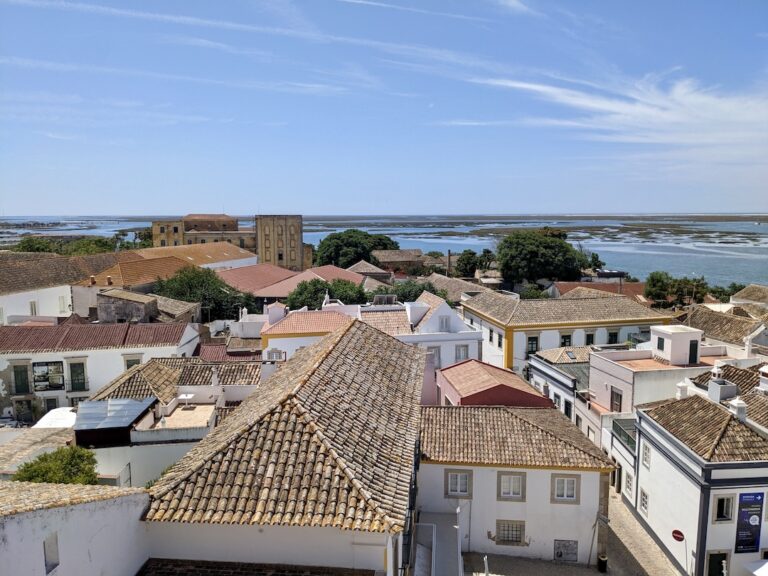 The view over Faro's old town from Faro Cathedral in the Algarve, Portugal
