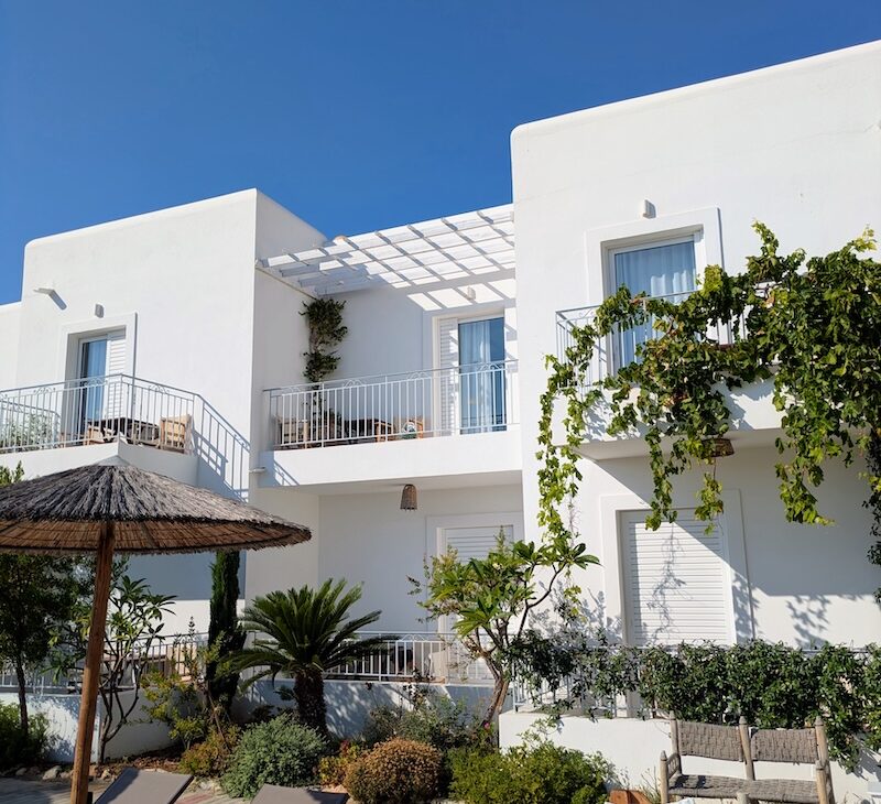 Our room at Caesar's Gardens Hotel and Spa, looking over the gardens in Lindos