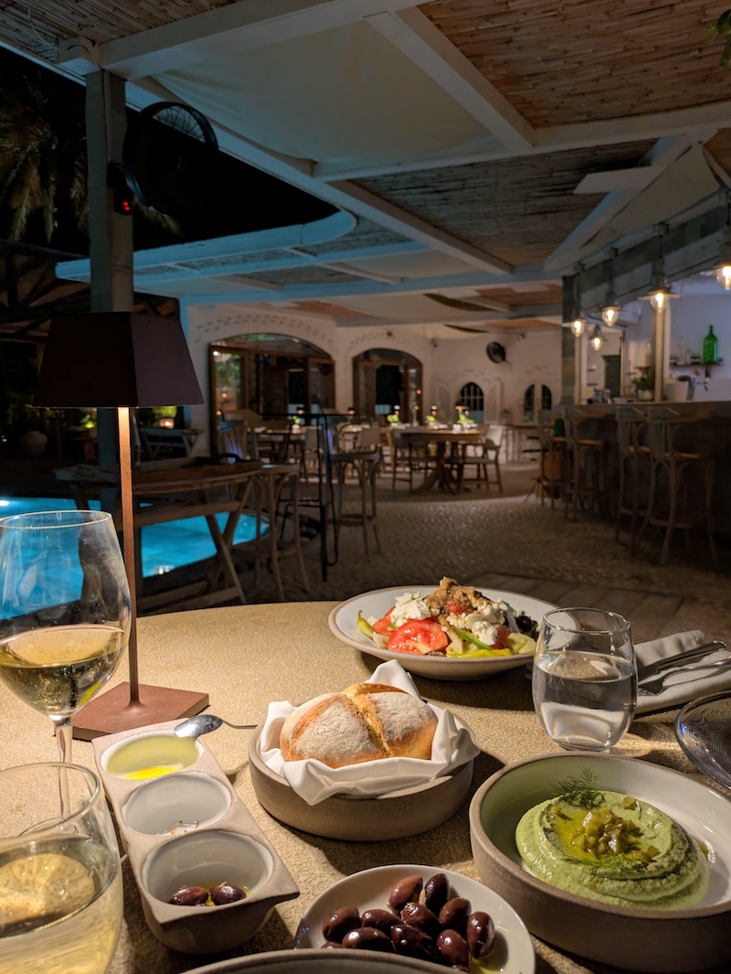 Vegetarian dinner served at Caesar's Gardens Hotel in Lindos, Rhodes