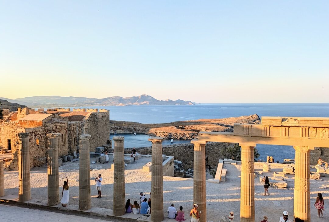 The Acropolis of Lindos on its cliff above the village, Rhodes